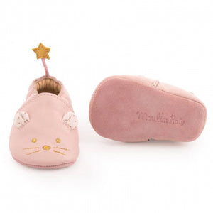 Chaussons cuir souris rose