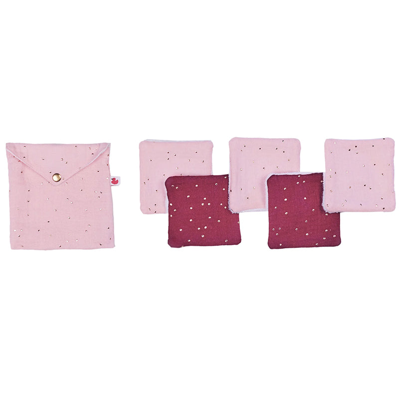 Lingettes lavables avec pochette rose et prune